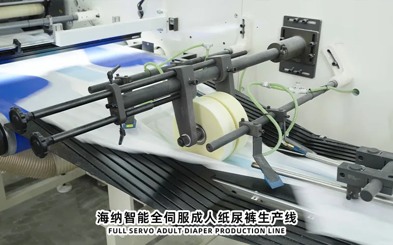 Adult diaper manufacturing machine prepared for factory acceptance testing