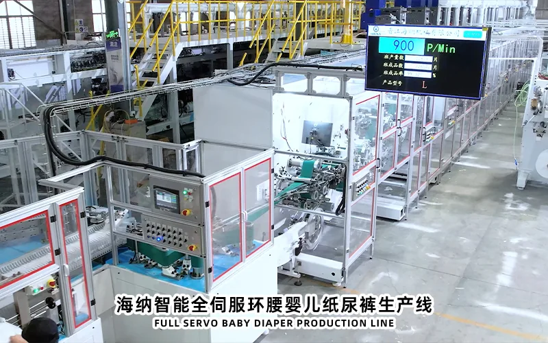 Automatic baby diaper machine processing modules arranged along the production path